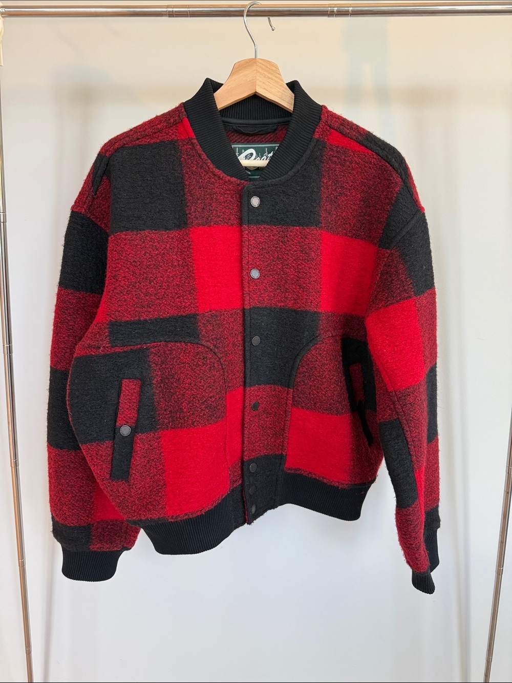 Roots Red and Black Buffalo Plaid Bomber Jacket